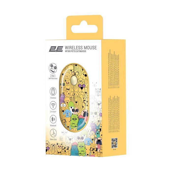 Мишка 2E MF300 PETSCATS&DOGS Silent Wireless/Bluetooth Yellow (2E-MF300WPETSYW) зображення 6