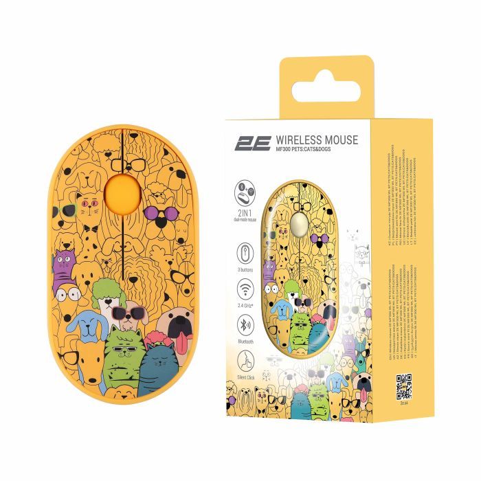 Мишка 2E MF300 PETSCATS&DOGS Silent Wireless/Bluetooth Yellow (2E-MF300WPETSYW) зображення 7