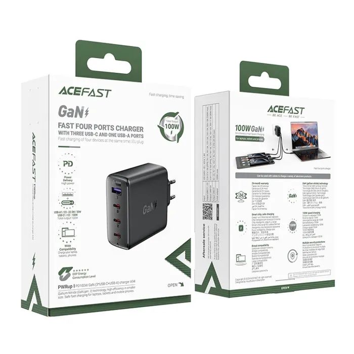 Зарядное устройство Acefast 4xUSB 100W (3xUSB-C+USB-A) Gan A94 Fast Charger Black (6974316283133) изображение 5