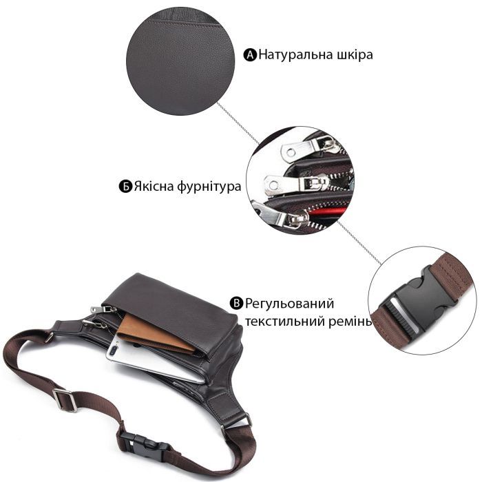 Сумка Vintage Поясна шкіряна Коричнева (14972) зображення 4
