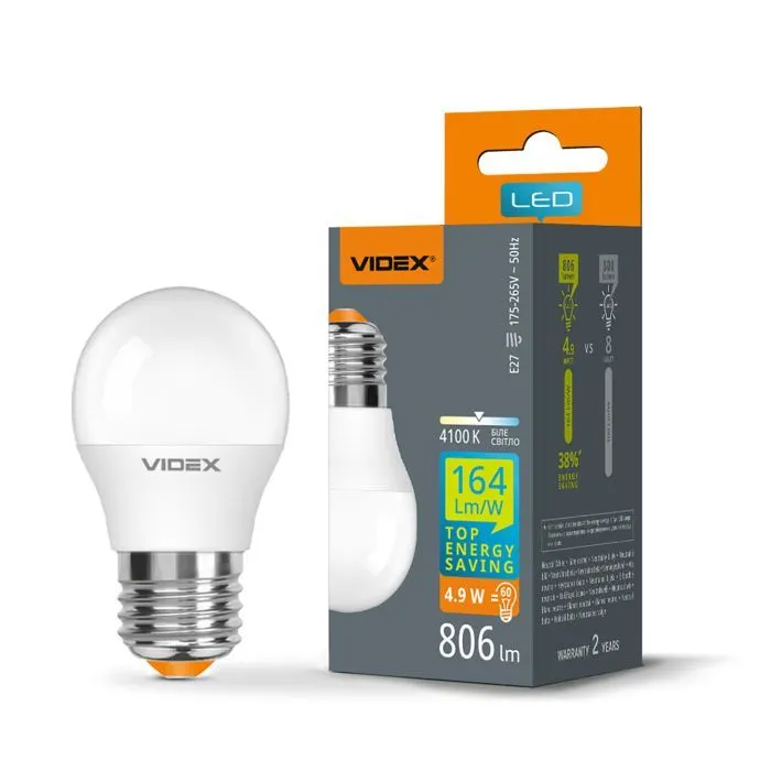 Лампочка Videx LED G45h 4.9W E27 4100K (VL-G45h-49274) изображение 3