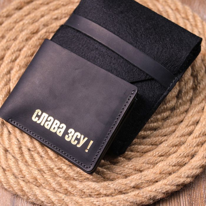 Портмоне Grande Pelle Шкіряне портмоне Слава ЗСУ Чорне (16734) зображення 10