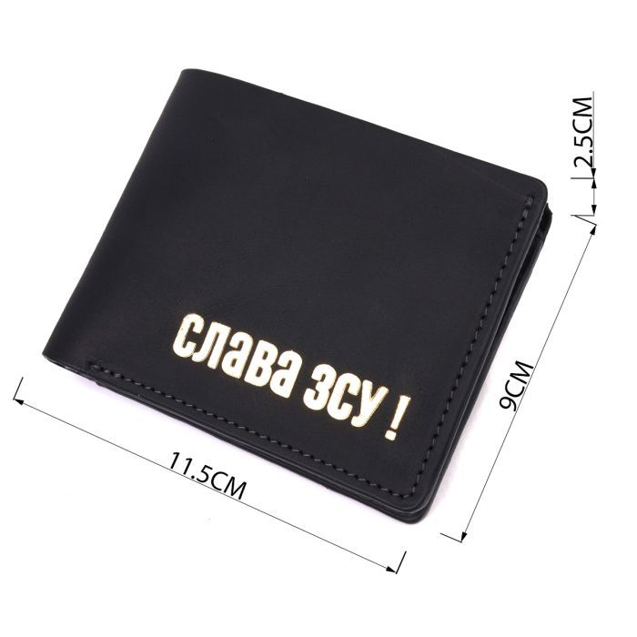 Портмоне Grande Pelle Шкіряне портмоне Слава ЗСУ Чорне (16734) зображення 3