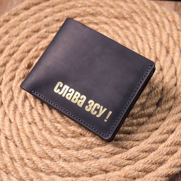Портмоне Grande Pelle Шкіряне портмоне Слава ЗСУ Чорне (16734) зображення 8