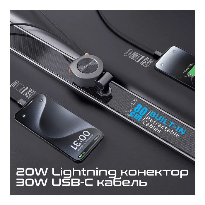 Зарядное устройство Promate USB-C + USB-A + cable USB-C + Lightning (drivegear-r2) изображение 4