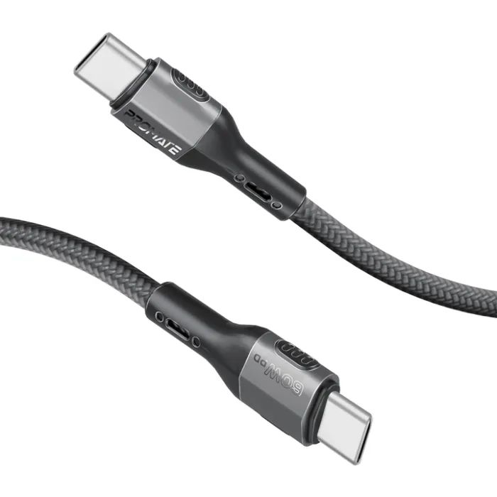 Дата кабель USB-C to USB-C 1.2m 60W PD FletchLink-CC black Promate (fletchlink-cc.black)