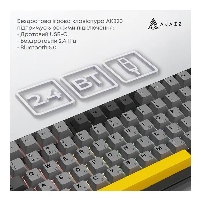 Клавиатура Ajazz AK820 MAX PLUS Daydream Switch RGB Wireless/Bluetooth/USB White (AK820MAX-DD-BWD) изображение 5 Клавиатура Ajazz AK820 MAX PLUS Daydream Switch RGB Wireless/Bluetooth/USB White (AK820MAX-DD-BWD) изображение 5