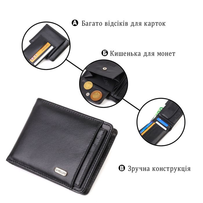 Гаманець Canpellini З натуральної шкіри Чорний (21876) зображення 4