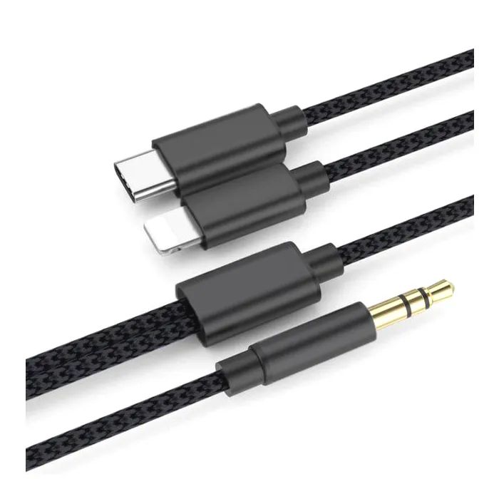 Кабель мультимедийный 3.5mm M to USB-C + Lightning 1,0m black XoKo (MH-232-BK)