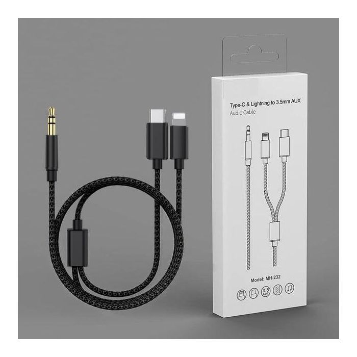 Кабель мультимедийный 3.5mm M to USB-C + Lightning 1,0m black XoKo (MH-232-BK) изображение 2