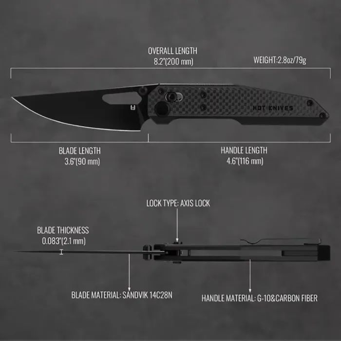 Нож Hightron Sharplyn, 14C28N, G10 + CF, чорний, чорний клинок (HK01BLK) изображение 10