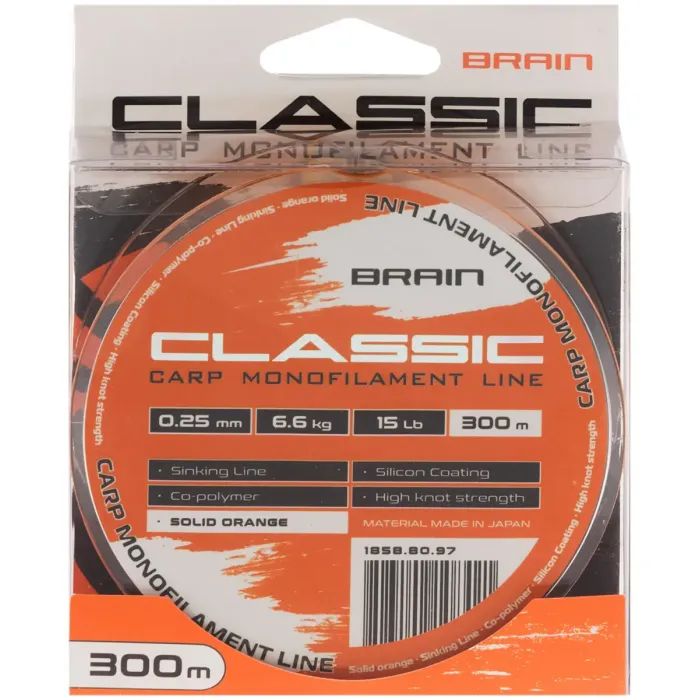 Леска Brain Classic Carp Line (solid orange) 300m 0.25mm 15lb 6.6kg (1858.80.97) изображение 2