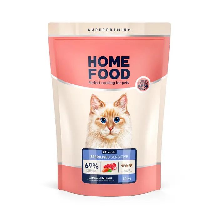 Сухий корм для кішок Home Food With sensitive digestion з ягням та лососем 10 кг (4820235020583)