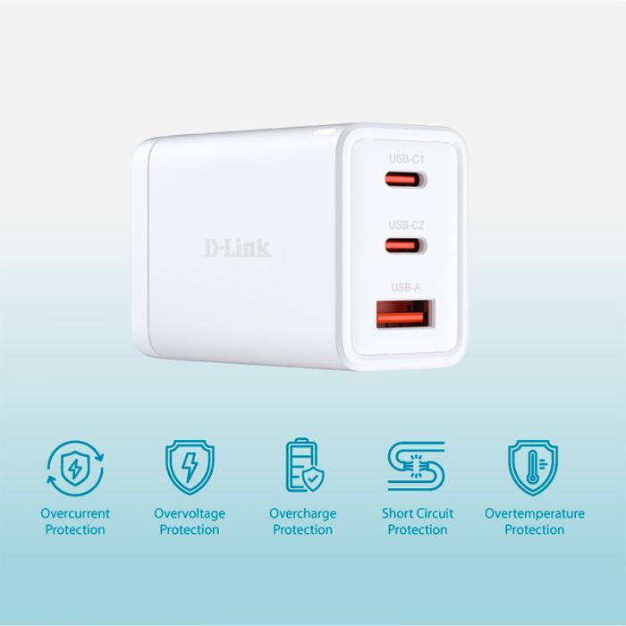 Зарядное устройство D-Link 2xUSB-C + 1xUSB-A 65W GaN white (DCP-651) изображение 4