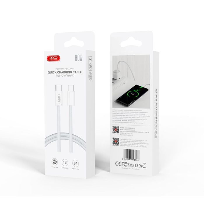Дата кабель USB-C to USB-C 1.0m 60W white XO (NBQ260A_С_White) зображення 2