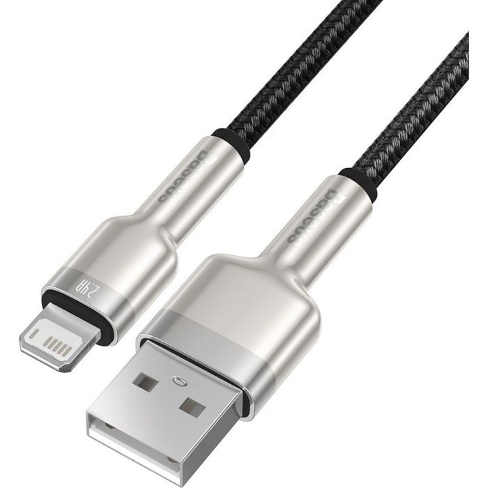 Дата кабель USB 2.0 AM to Lightning 2.0m 2.4A metal black Baseus (CALJK-B01) изображение 2