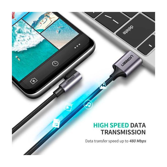 Дата кабель USB 2.0 AM to USB-C 0.5m 3A US284 90° corner black Ugreen (50940) зображення 4