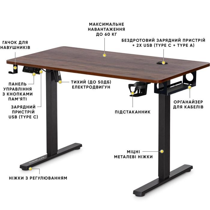 Компьютерный стол Mealux PowerDesk Energy Walnut з електрорегулюванням висоти (EVO-201 Energy Walnut/B) изображение 2