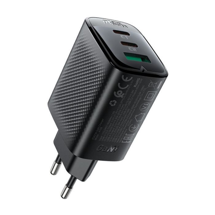 Зарядное устройство Acefast 2xUSB-C + 1xUSB 67W GaN black (6974316284048) изображение 2 Зарядное устройство Acefast 2xUSB-C + 1xUSB 67W GaN black (6974316284048) изображение 2