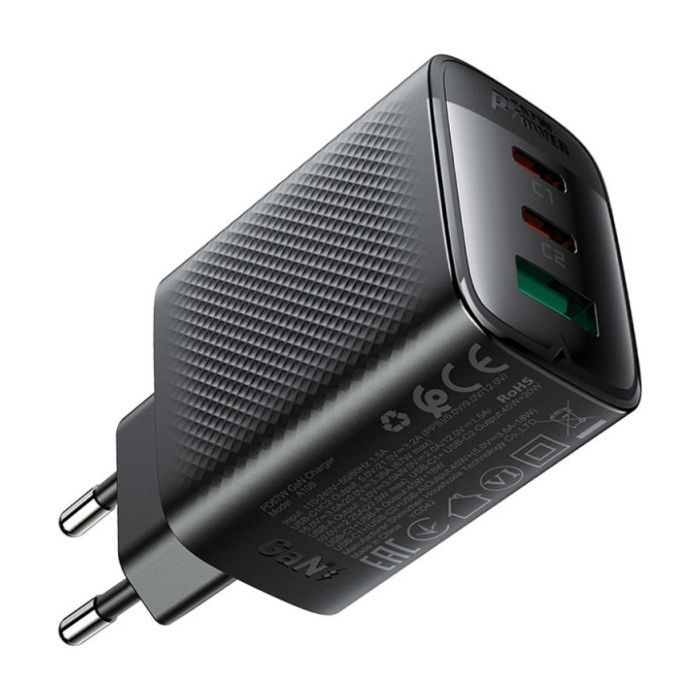 Зарядное устройство Acefast 2xUSB-C + 1xUSB 67W GaN black (6974316284048) изображение 4 Зарядное устройство Acefast 2xUSB-C + 1xUSB 67W GaN black (6974316284048) изображение 4