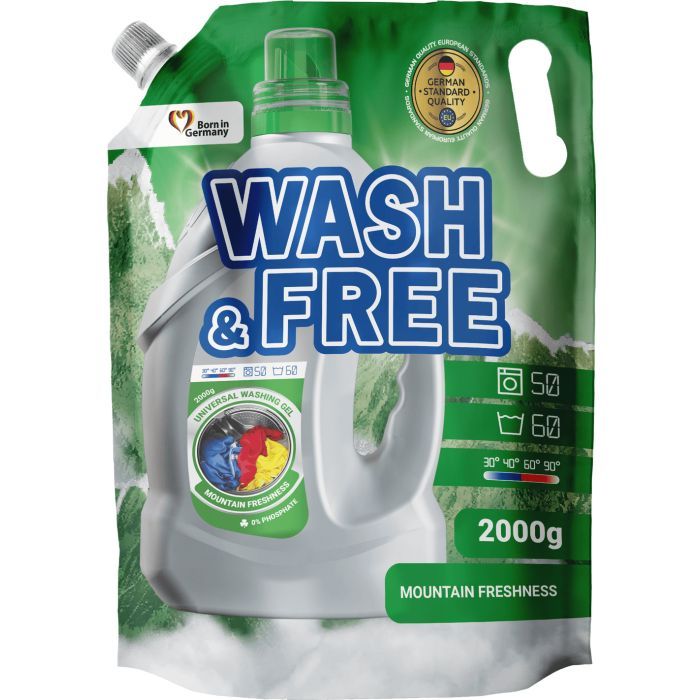 Гель для стирки Wash&Free Горная свежесть Дой-пак 2 кг (4262396144942)