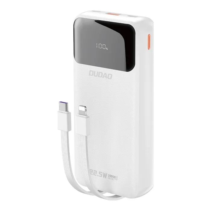 Батарея универсальная Dudao K15Pro 20000mAh PD/22.5W, QC, with built-in cables, White (6977196682447)