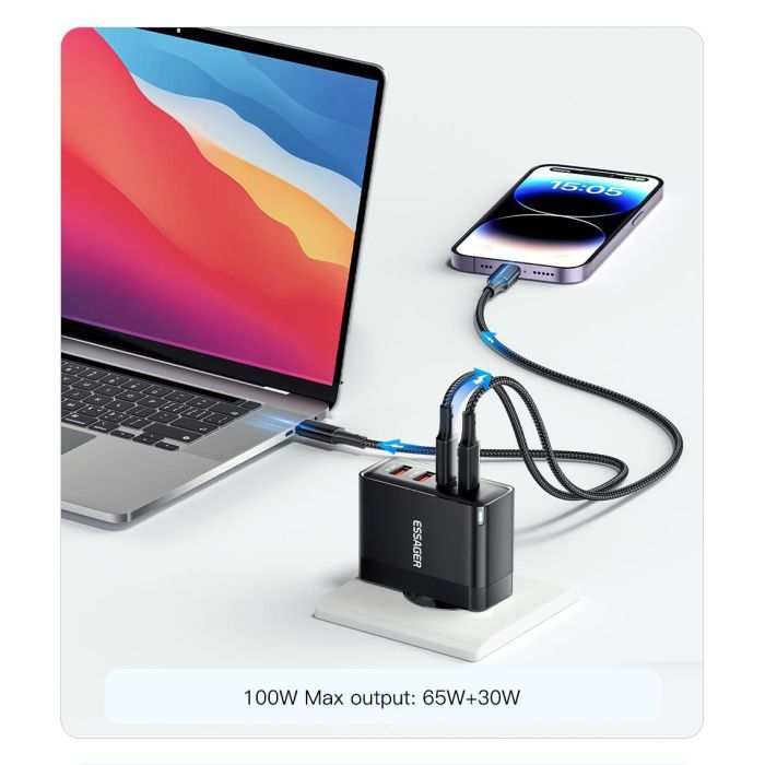 Зарядное устройство 2xUSB-C + 2xUSB 100W Essager (ECT2CA-QYB01-Z) изображение 5