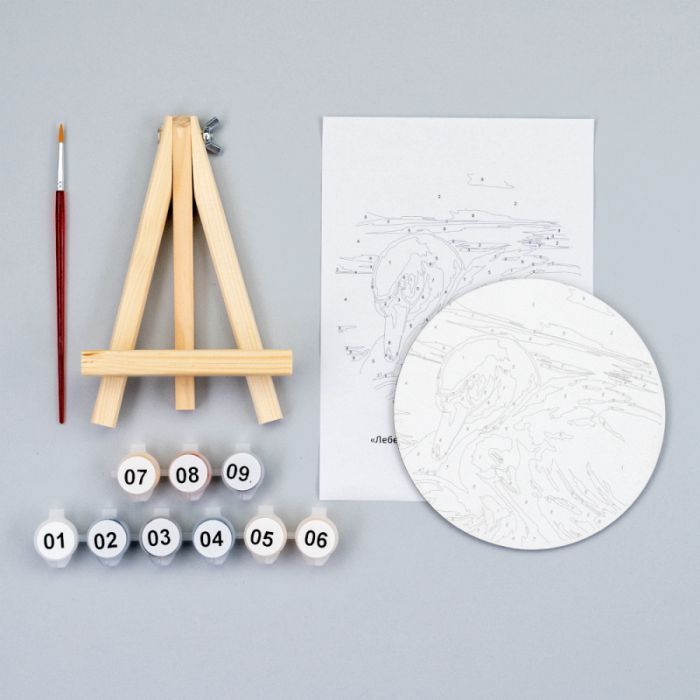 Картина по номерам Rosa Лебедина ніжність", кругла, 15 см, з мольбертом (4823098548706) зображення 4