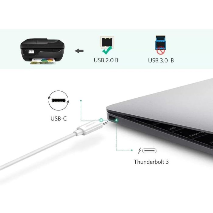 Кабель для принтера Ugreen USB-C 2.0 to BM 1.5m white (40417) изображение 3