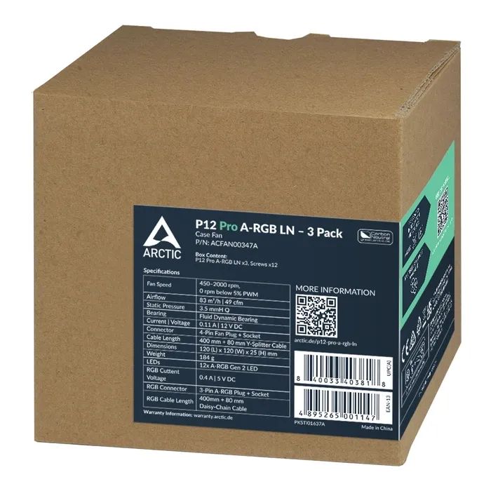 Кулер для корпуса Arctic P12 Pro A-RGB LN, 3 шт (ACFAN00347A) изображение 11