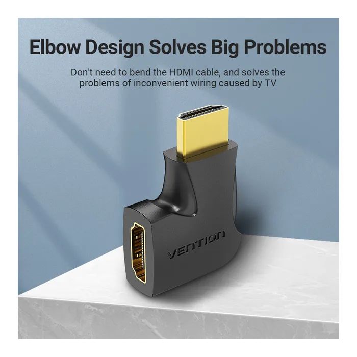 Переходник HDMI M to HDMI F 4K60Hz 90° corner black Vention (AIQB0) изображение 2