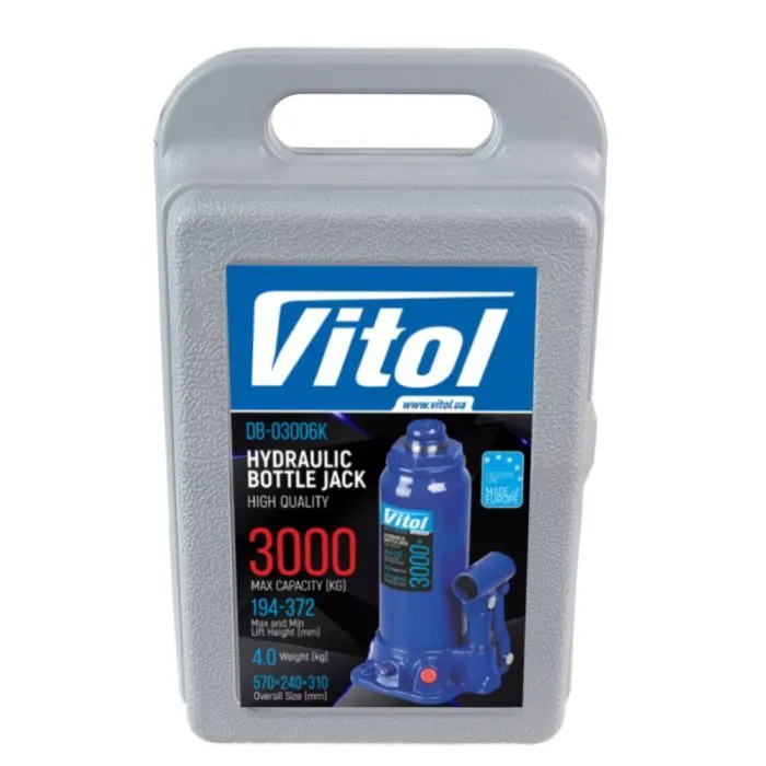 Домкрат Vitol DB-03006K/T90304S, телескопический, гидравлический, 3т, min 194мм, max 372мм, чемодан (DB-03006K) изображение 6