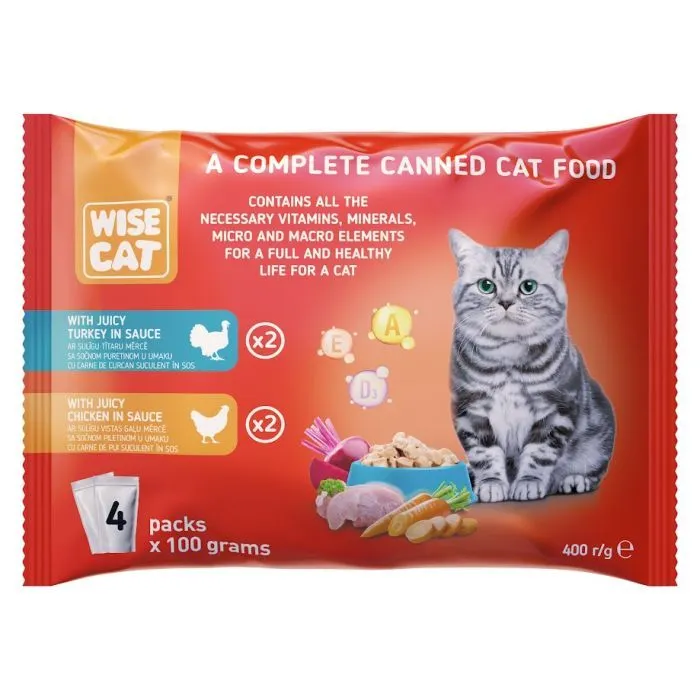 Вологий корм для кішок Wise Cat Turkey&Chicken 400 г (4820111141883)