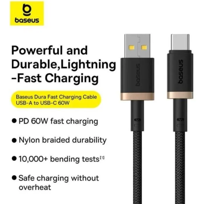 Дата кабель USB AM to USB-C 2.0m 60W black/gold Baseus (P10377802U01-02) изображение 5