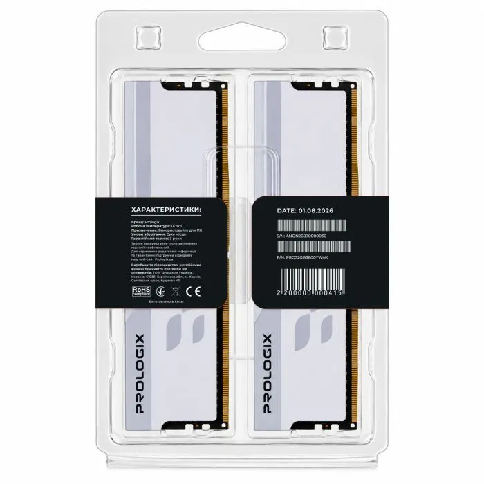 Модуль памяти для компьютера DDR4 32GB (2x16GB) 3600 MHz Onyx White Prologix (PRO32GB3600YW4K) изображение 5