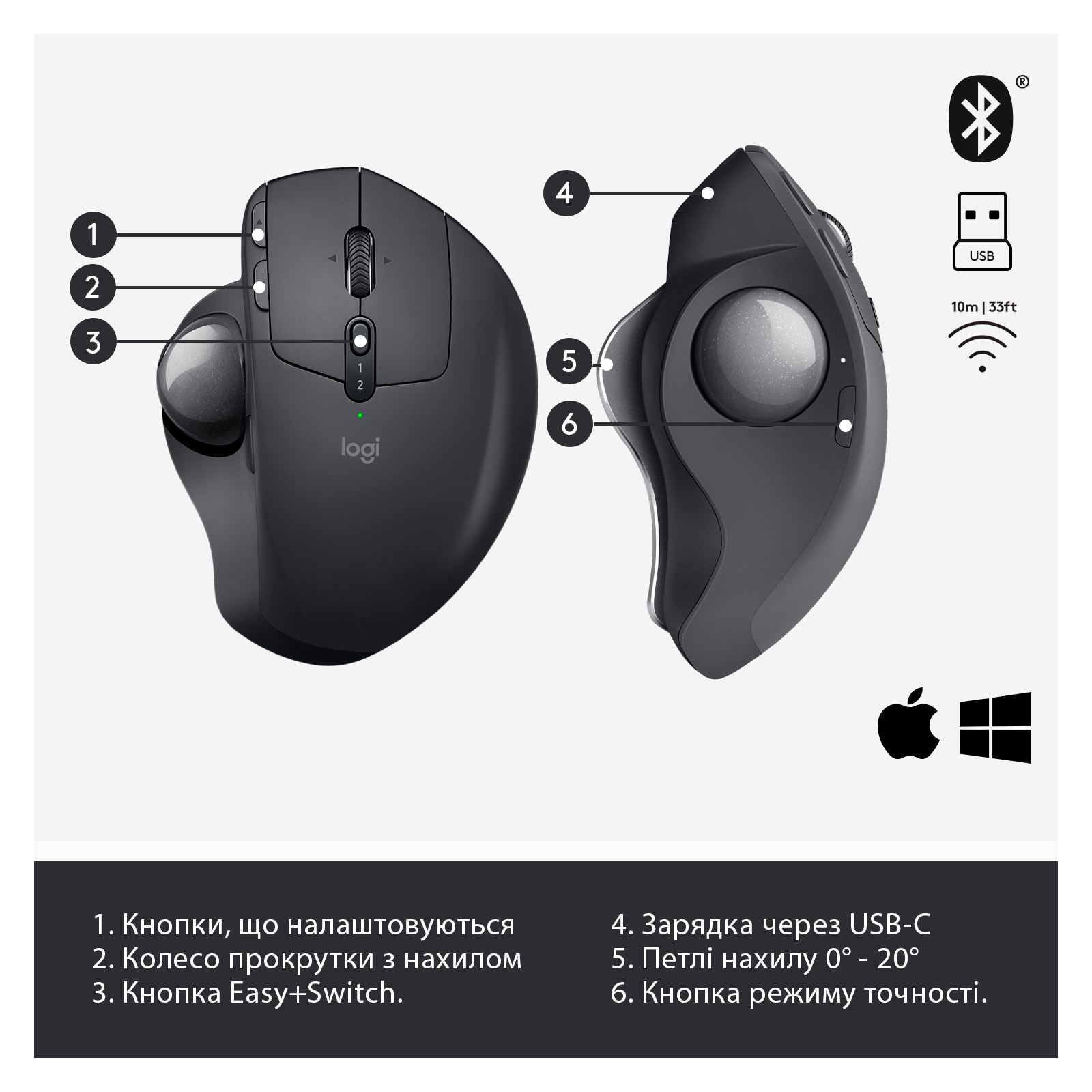 Мышка Logitech MX Ergo Bluetooth Graphite (910-005179) изображение 6