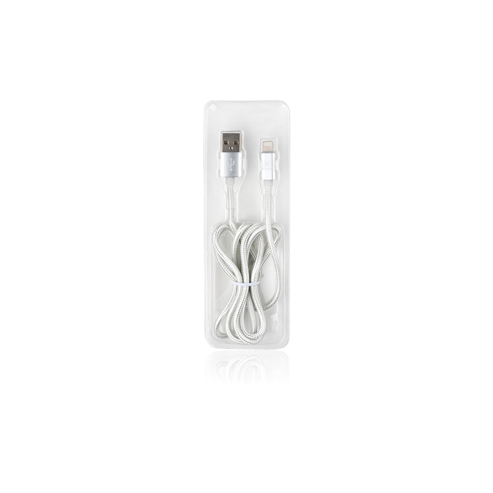 Дата кабель USB 2.0 AM to Lightning 1.0m fabric silver Vinga (VRC511SI) зображення 2