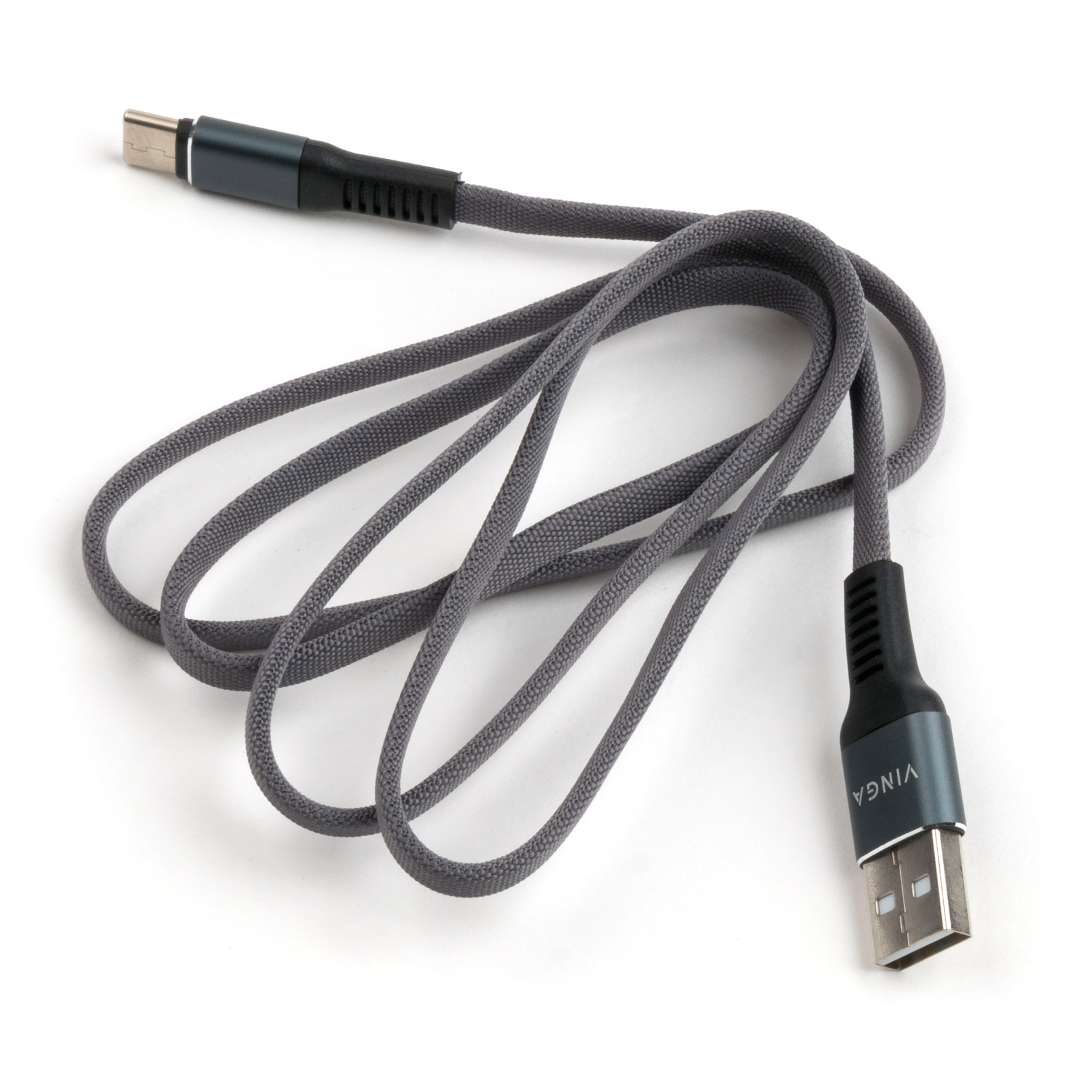 Дата кабель USB 2.0 AM to Type-C 1m flat nylon gray Vinga (VCPDCTCFNB1GR) зображення 3