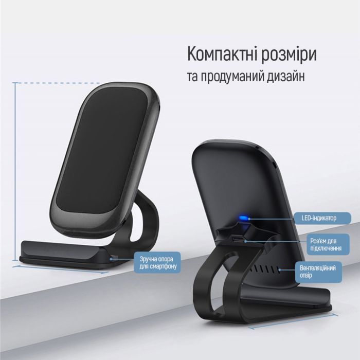 Зарядний пристрій ColorWay Wireless Stand 15W Black (CW-CHW31Q-BK) зображення 4