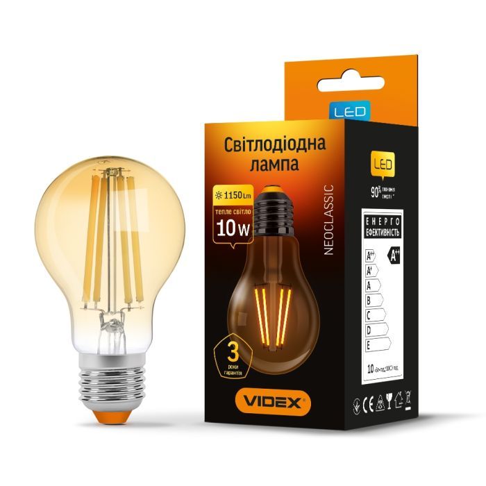 Лампочка Videx Filament A60FA 10W E27 2200K 220V (VL-A60FA-10272) изображение 2