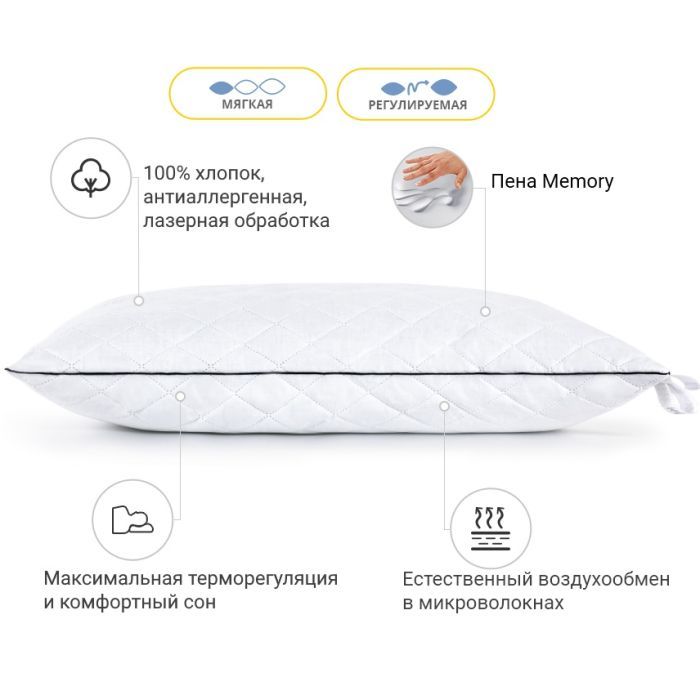 Подушка MirSon 1486 Royal Pearl memory effekt Мягкая 45х45 см (2200003263398) изображение 3