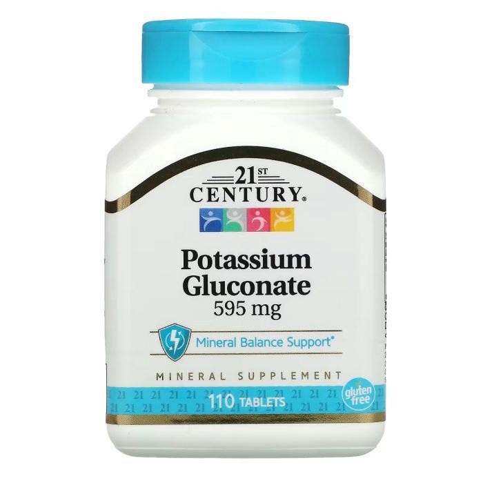 Минералы 21st Century Калия Глюконат, 595 мг, Potassium Gluconate, 110 таблеток (CEN-21387)