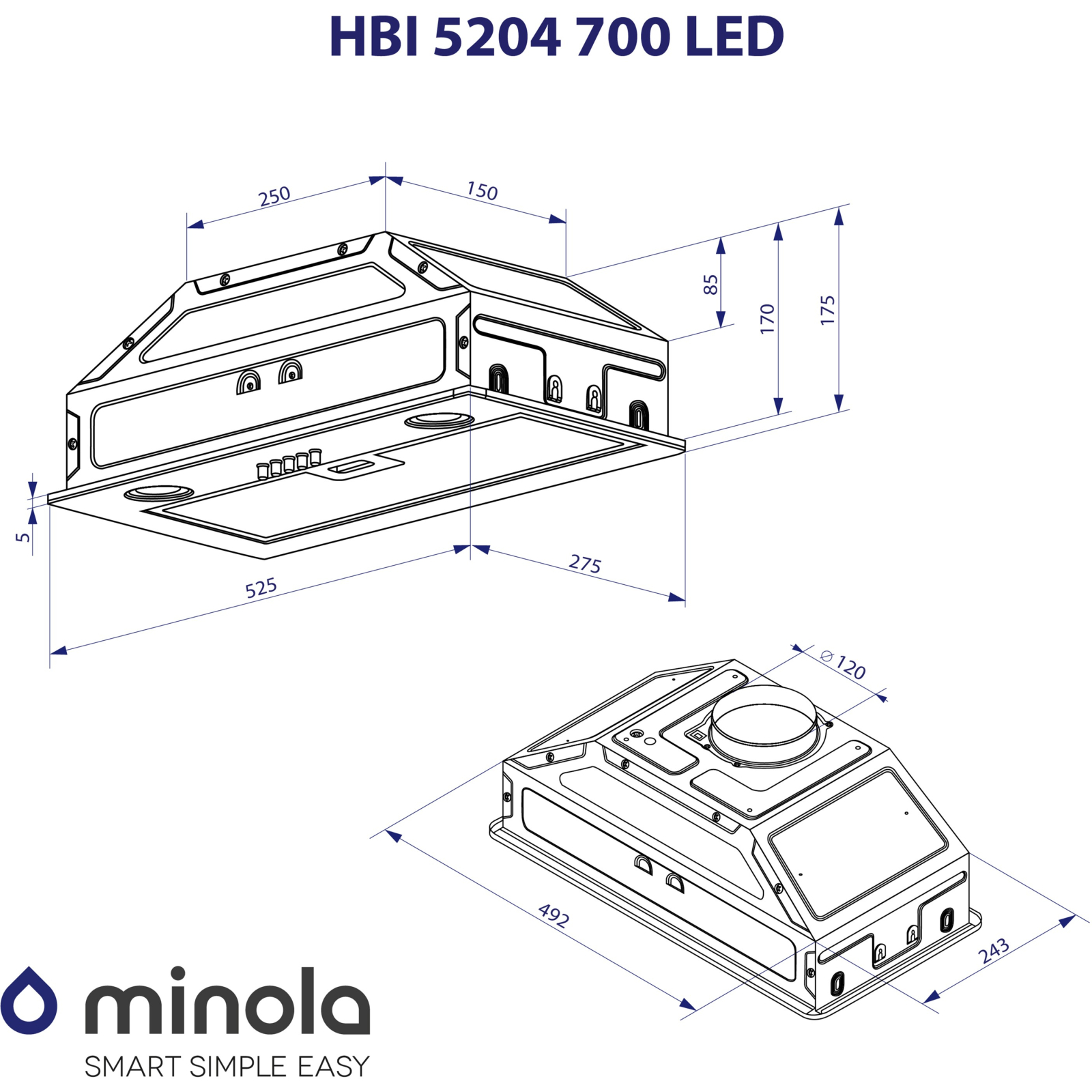 Вытяжка кухонная Minola HBI 5204 BL 700 LED изображение 10