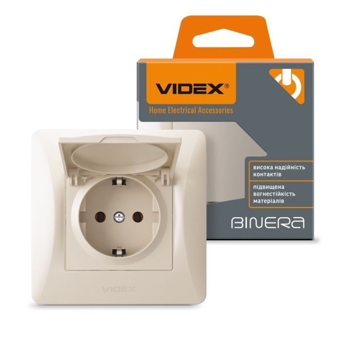 Розетка Videx BINERA 1ая с заземлением и крышкой кремова (VF-BNSK1GС-CR) изображение 4