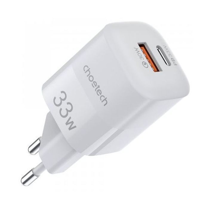 Зарядний пристрій Choetech GaN USB-A/USB-C 33W QC3.0/PD/PPS (PD5006-EU-WH)