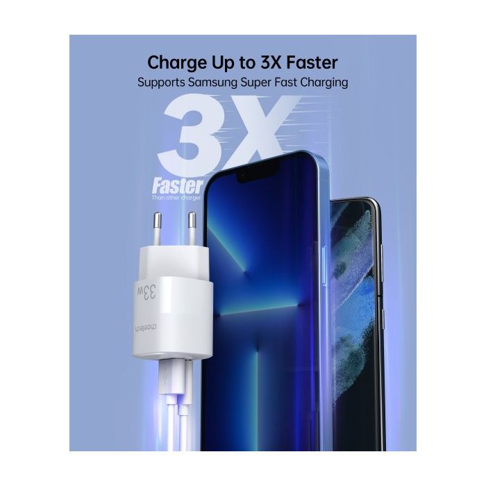 Зарядний пристрій Choetech GaN USB-A/USB-C 33W QC3.0/PD/PPS (PD5006-EU-WH) зображення 5