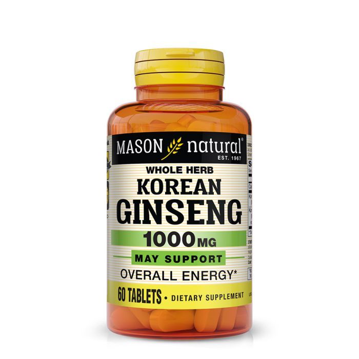 Травы Mason Natural Женьшень Корейский, 1000 мг, Korean Ginseng, 60 таблеток (MAV11415)