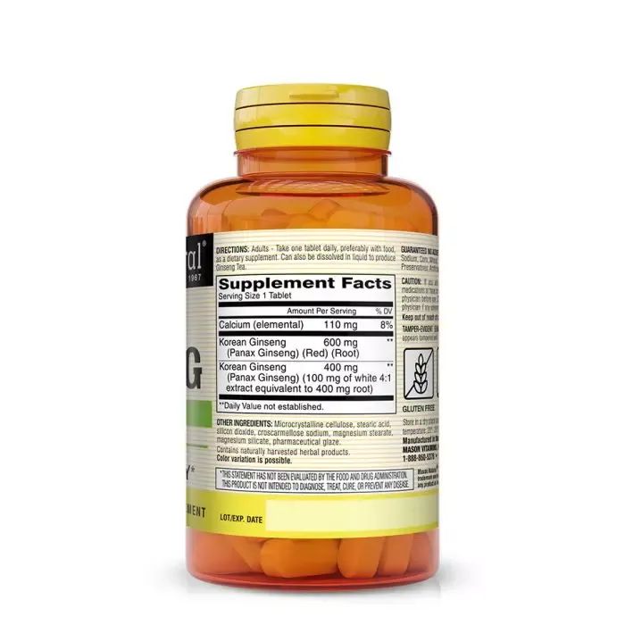 Травы Mason Natural Женьшень Корейский, 1000 мг, Korean Ginseng, 60 таблеток (MAV11415) изображение 2