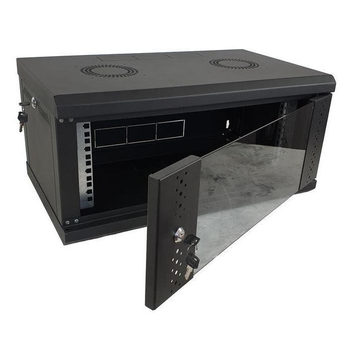 Шкаф настенный Eserver 4U 19" 600х350х284 (Ш*Г*В), стекло, чёрная (ES-Е435B)