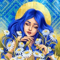 Картина по номерам Santi Украинка с ромашками 40*40 см, алмазная (954386)